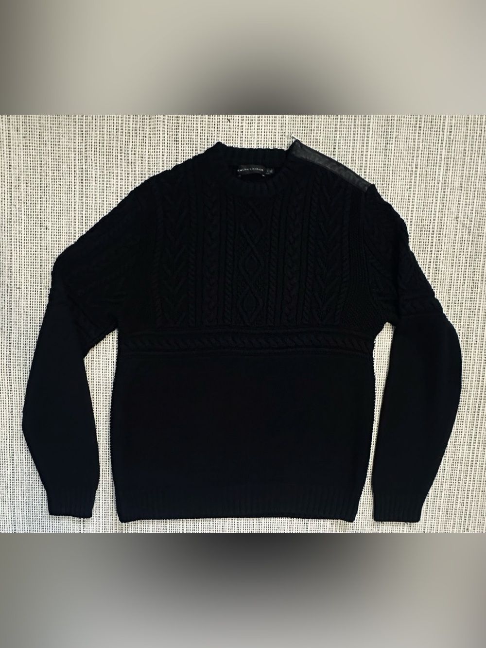 Ralph Lauren Men's Black Cable Knit Sweater - Classic Crewneck